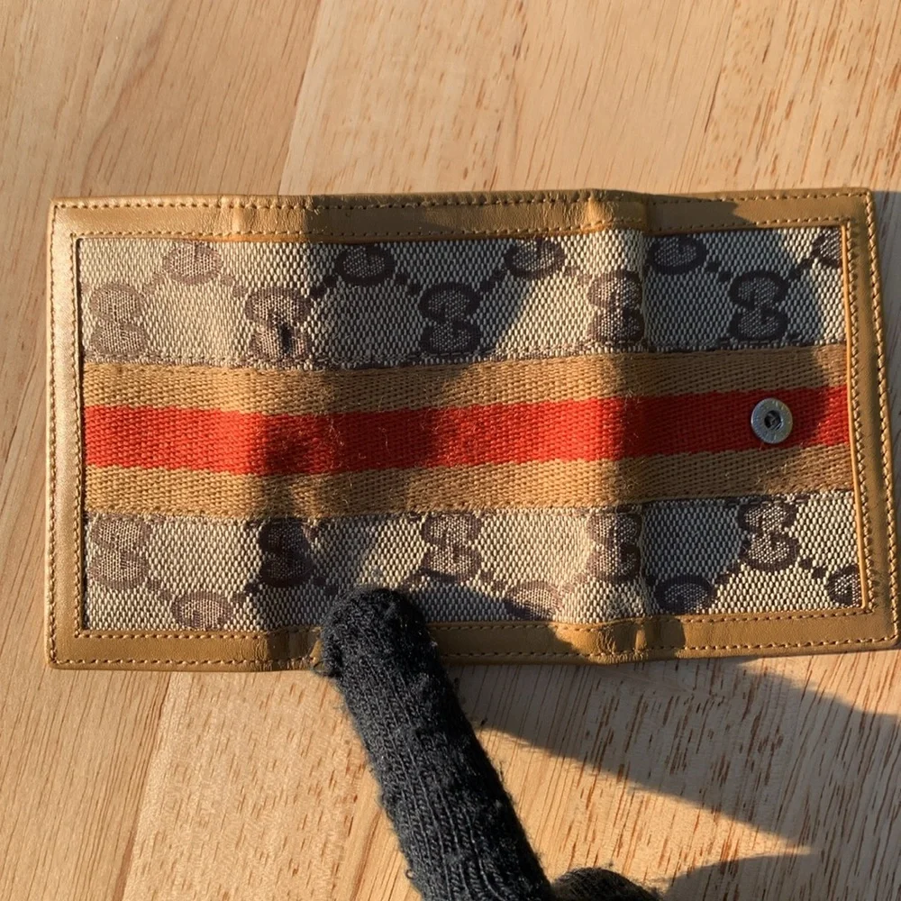 Gucci 6 ring key card holder GG logo canvas + leather orange tan stripe - Picture 11 of 13